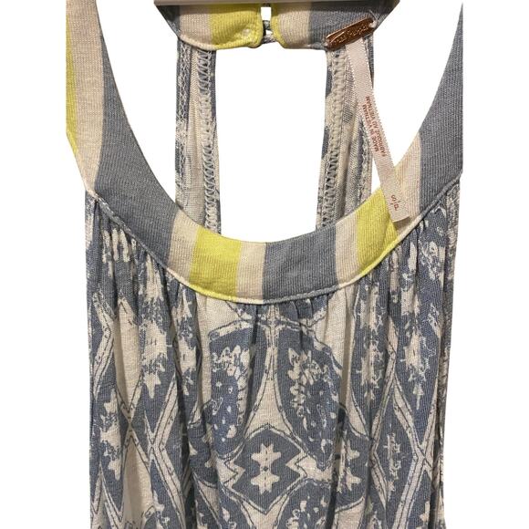 Free People Mimi Tunic Top Small Blue White Linen Blend Tank Flowy Loose Boho - Picture 6 of 12